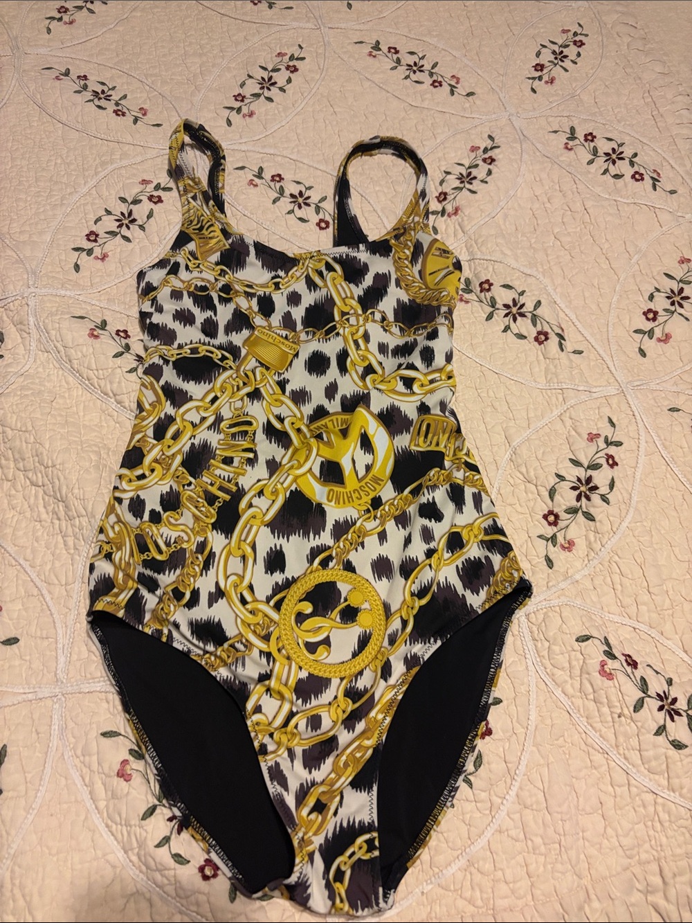 Moschino Gold Chain Print One-Piece Swimsuit